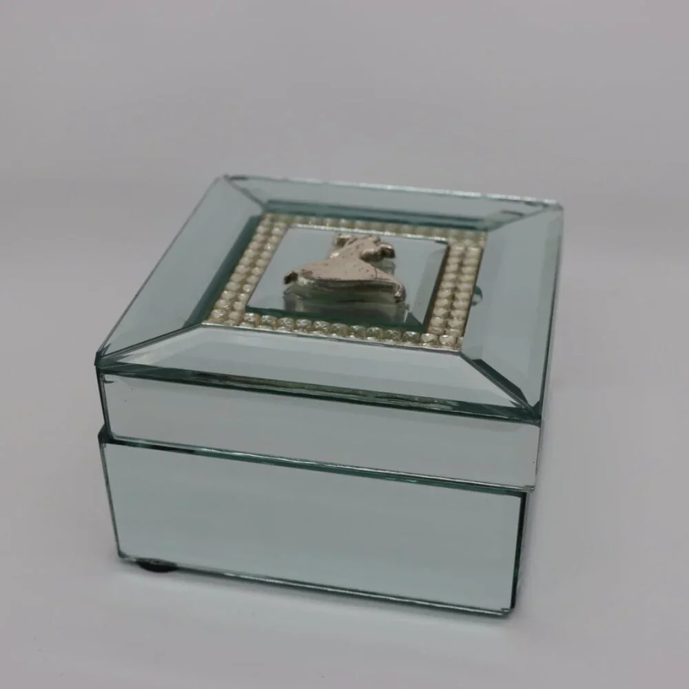 Sheridan jewelry box, delicate mirror glass decorative box with dancing figures
